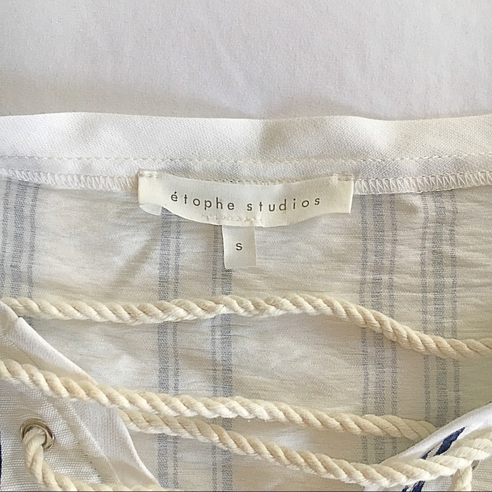 Sweetheart Stripe Lace Up Boho Puffy Sleeve Top - Picture 3 of 9